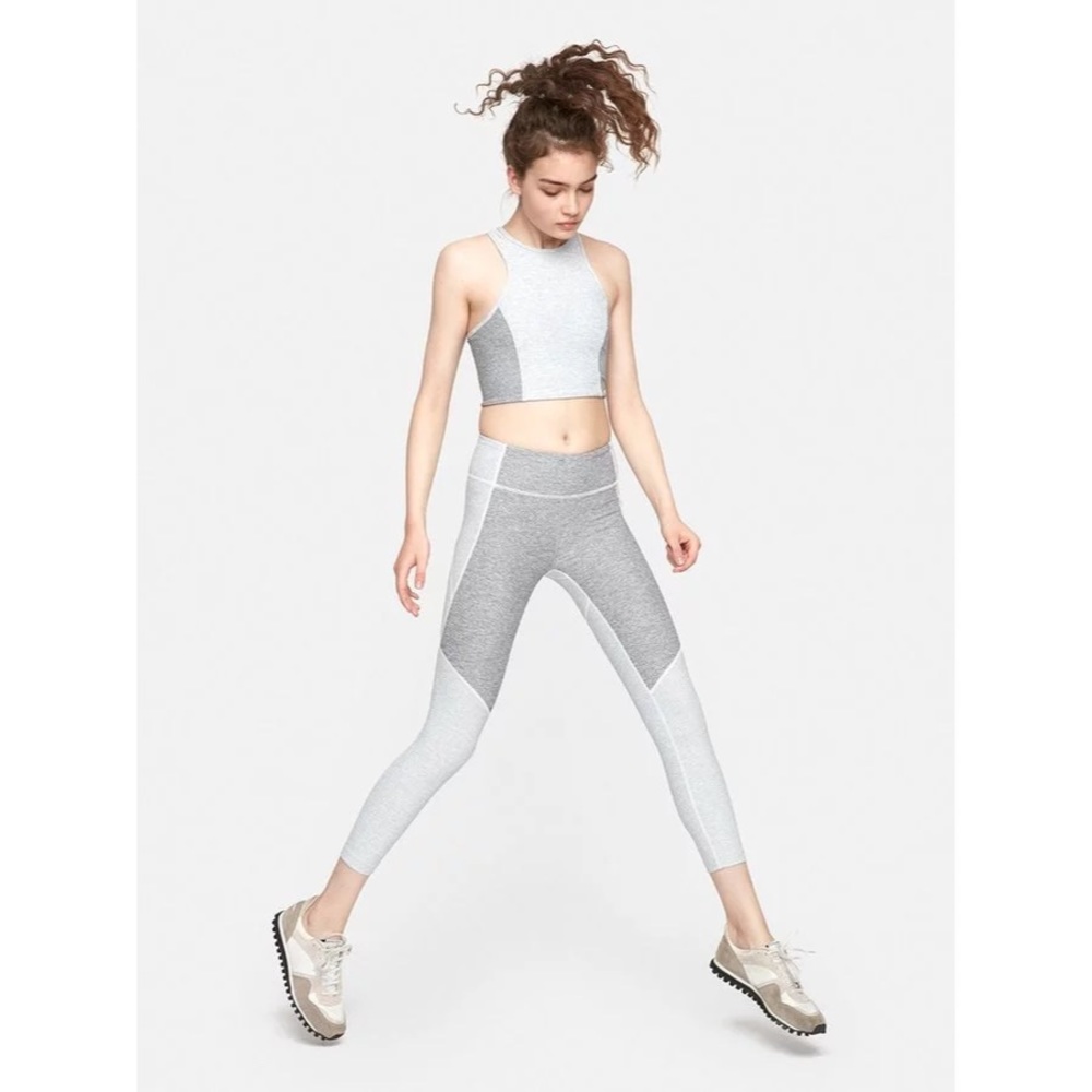Outdoor Voices Two-Tone Warmup Crop Leggings Ash Dove Dark Grey Light Gray Small - Picture 1 of 16